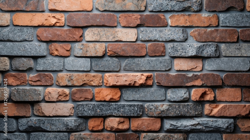 Aufkleber Textured brick wall with a mix of red and gray stones featuring natural variations and a rustic appearance suitable for backgrounds or design elements Copy Space