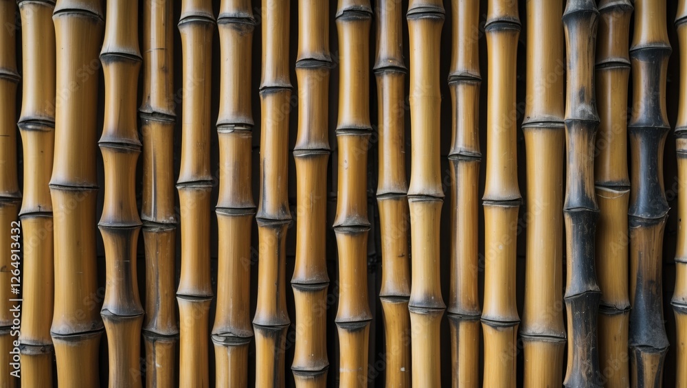 Aufkleber bamboo stalks background texture pattern with varying shades of yellow and brown natural material ve