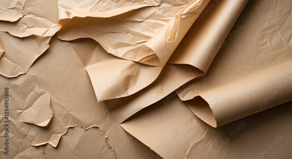 Aufkleber Crinkled and torn beige paper sheets with textured surface suitable for background or design use Copy Space