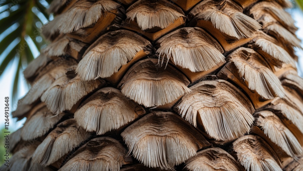 Aufkleber Close-up view of textured palm tree trunk with rough, fibrous patterns and natural colors suitable for botanical or nature-themed projects Copy Space