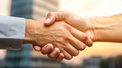 Professional handshake between two individuals symbolizing partnership and agreement in a modern business environment