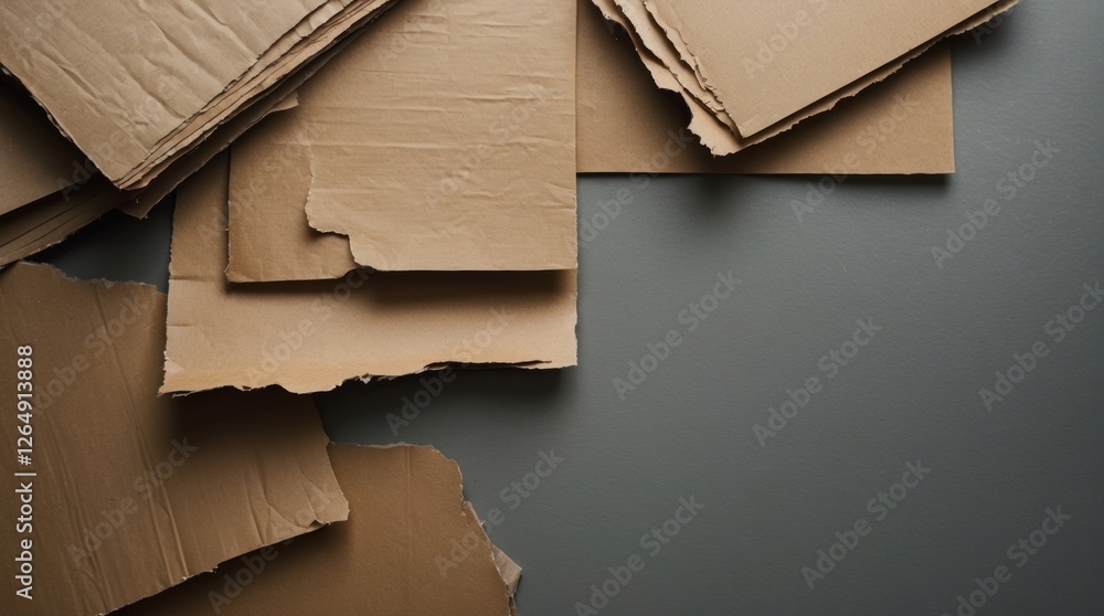 Aufkleber Assorted layers of distressed brown cardboard sheets on a dark grey background with texture and Copy Space for text placement.
