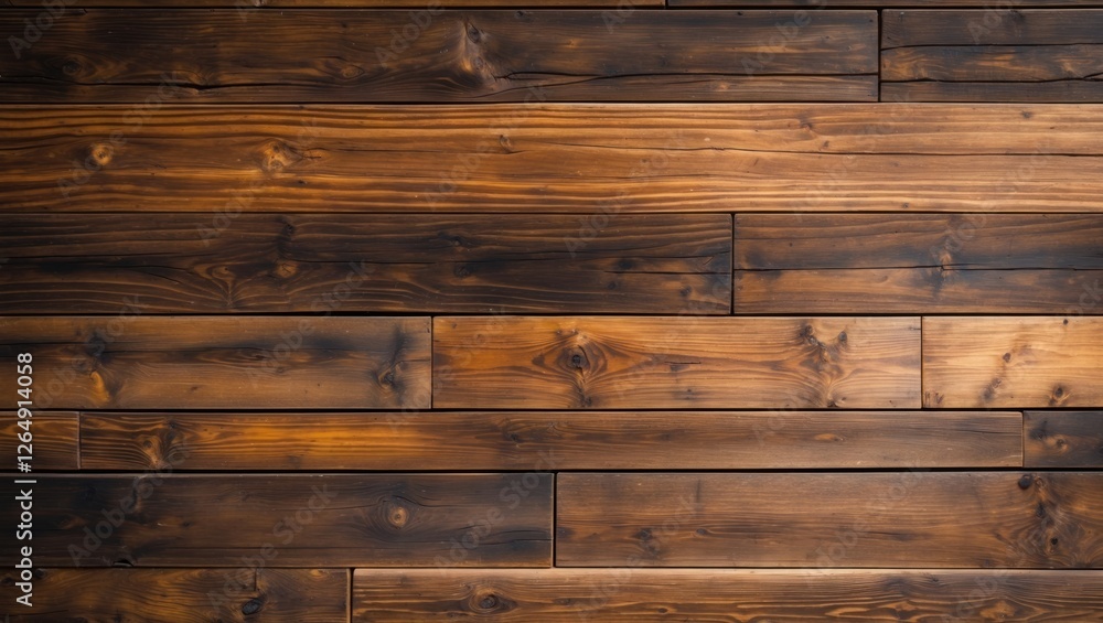 Aufkleber Dark stained wooden wall texture with visible grain patterns and planks arranged in a horizontal layout Copy Space