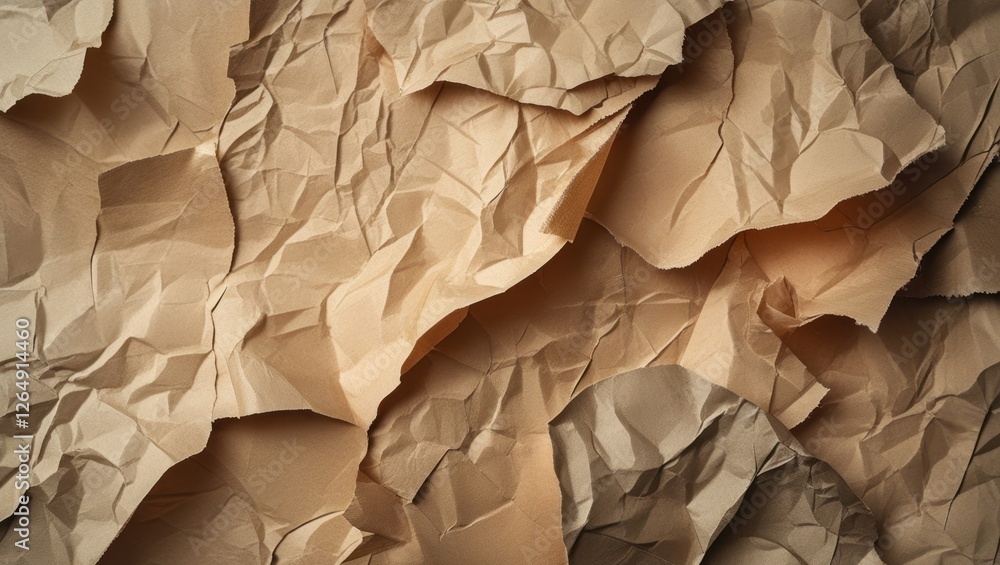 Poster textured wrinkled brown paper background with varying shades and depths for creative use copy space