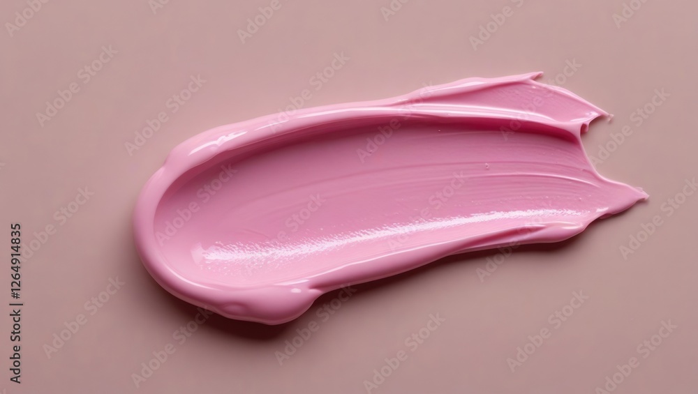 Aufkleber Pink paint smear on smooth light beige background with ample copy space for text placement.