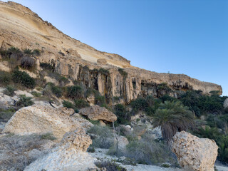 Canyon of Wadi Ash Shuwaymiyyah with unique stalactites in Oman