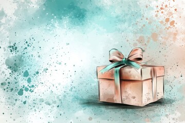 Hand-painted gift box on a colorful abstract background design
