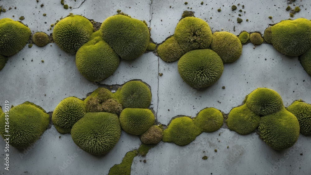 Aufkleber Textured green moss growing on a cracked concrete surface creating an abstract pattern suitable for backgrounds Copy Space