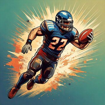 American football action in the air, Commic Style 