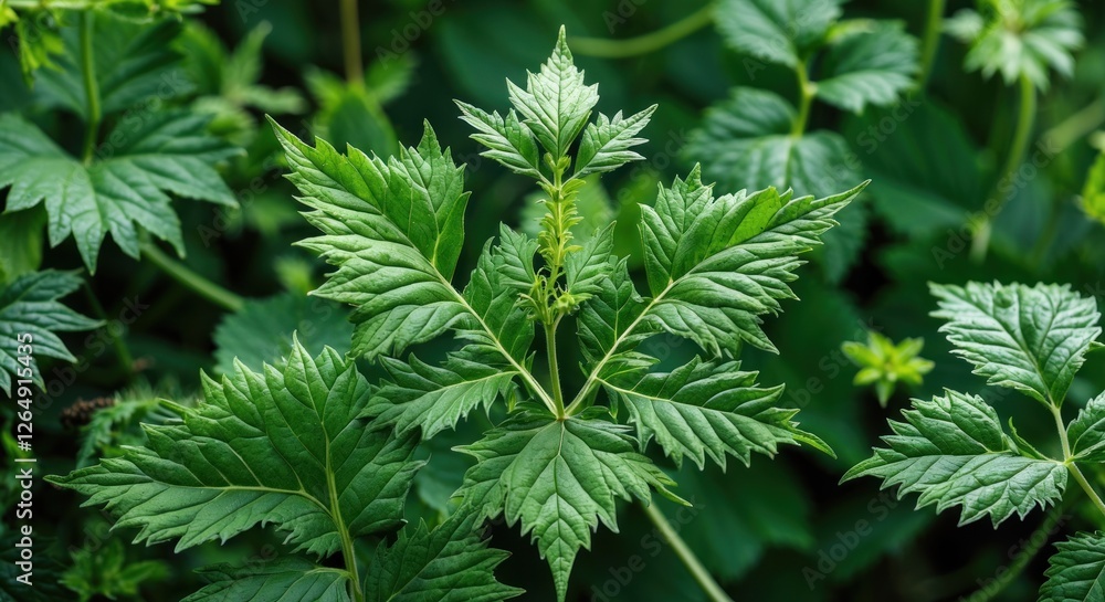 Poster green leaves of a plant with intricate foliage in a natural setting showcasing various leaf shapes a