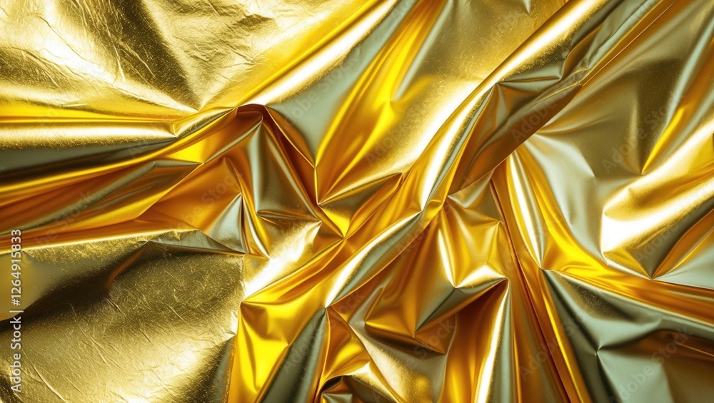 Aufkleber shiny crumpled gold foil texture background with reflective surfaces and intricate folds suitable fo