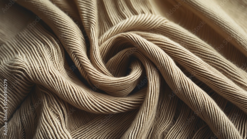 Poster Close-up of textured beige fabric with a swirl pattern suitable for backgrounds and textile design Copy Space
