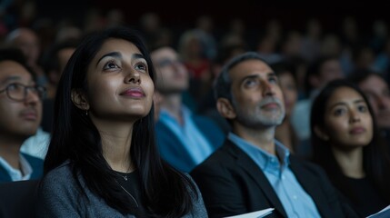 Obraz premium Engaged Attendees at a Motivational Workshop Captivated by a Speaker