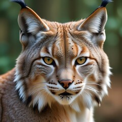 Obraz premium Close up of a female lynx with sharp eyes and tufted ears in a forest setting