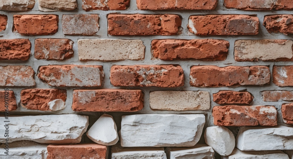 Aufkleber Brick wall texture with red and cream colored bricks arranged in a rustic pattern suitable for background use Copy Space