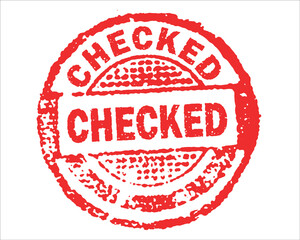 Checked red grunge stamp, sale vintage rubber badge template isolated vector icon.