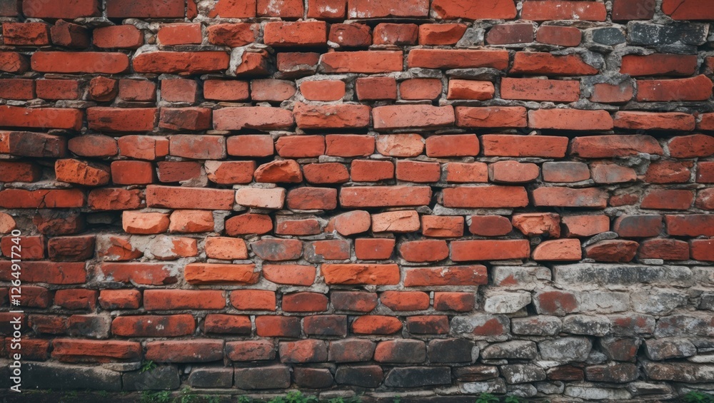 Aufkleber Red brick wall with uneven texture and color variations in the bricks suitable for background use Copy Space
