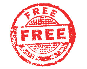 Free red grunge stamp, sale vintage rubber badge template isolated vector icon.