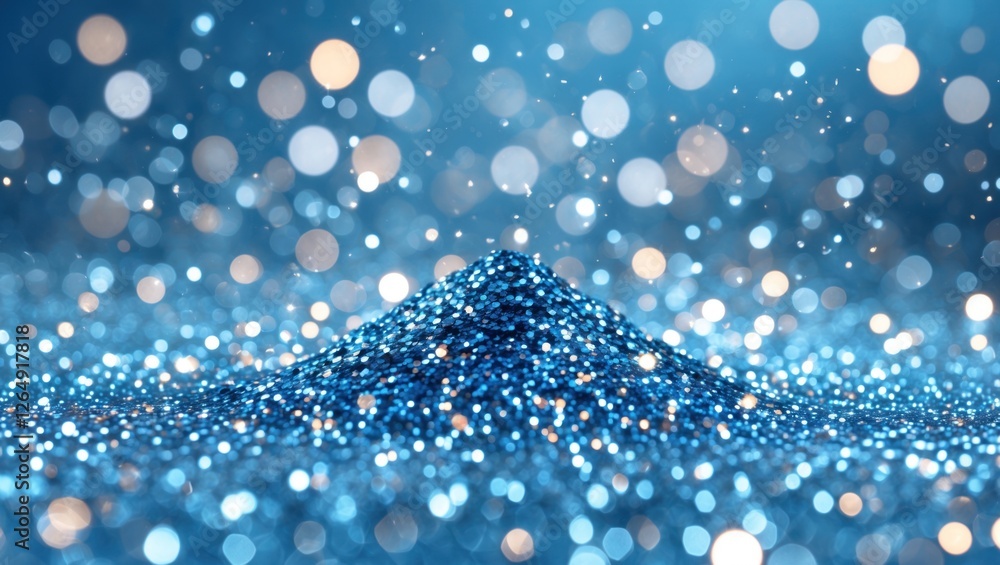 Poster Blue glitter with shimmering bokeh lights in soft focus creating a festive and vibrant atmosphere with Copy Space