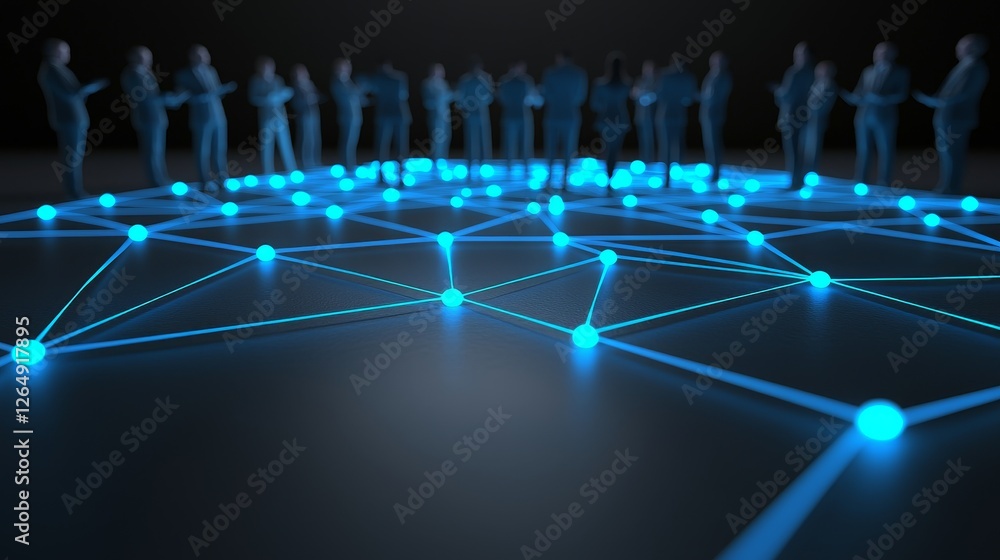 Poster striking 3d business success graph with networking elements in focus