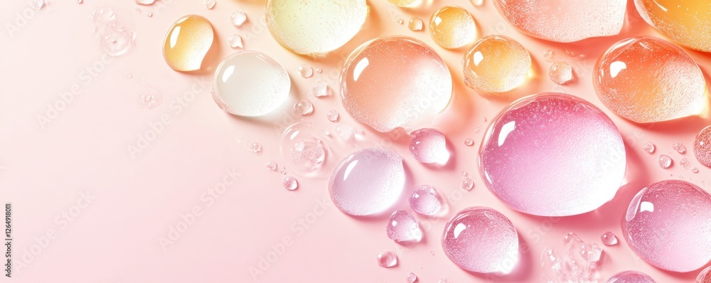 Aufkleber colorful water drops on soft pink background creating serene and refreshing aesthetic for modern des