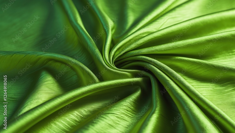 Poster green satin fabric texture with smooth surface and elegant drapes, perfect for background or textile