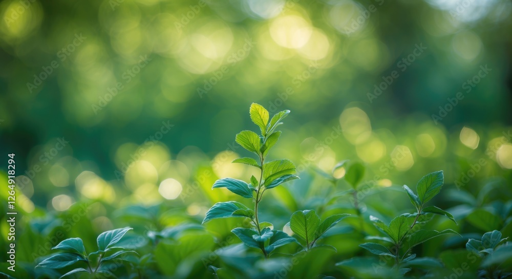 Poster fresh green leaves with soft focus background depicting nature growth and tranquility in outdoor set