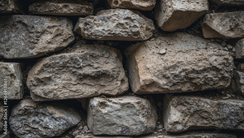 Poster textured stone wall background made of uneven natural rocks suitable for various design projects cop