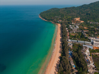 Tropical Nai Thon beach Phuket with Turquoise clear water. Amazing travel landscape photo of...