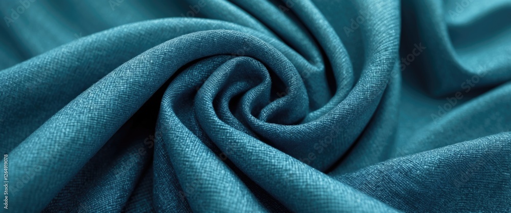Aufkleber Close-up of teal fabric texture with soft, swirling folds and detailed weave pattern suitable for background use and textile design Copy Space