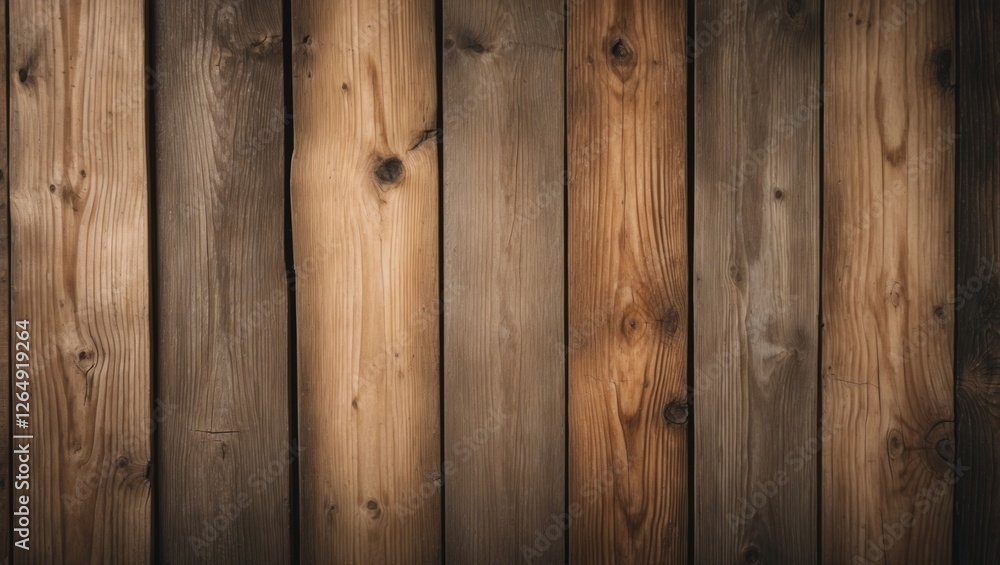 Poster wooden wall background with various shades of brown and beige planks arranged vertically, ideal for 