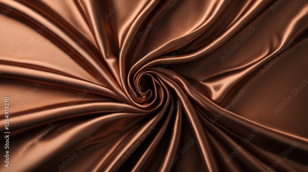 Aufkleber brown satin fabric textured swirl background with smooth fabric draped in elegant folds copy space