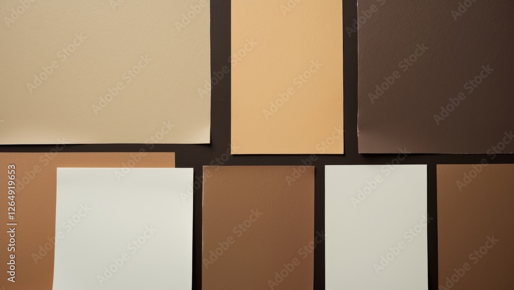 Leinwandbilder various textured sheets of paper in different shades of beige, brown and white arranged on a dark ba
