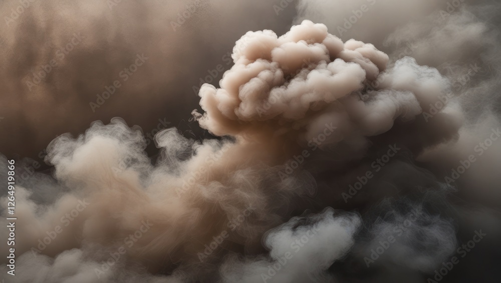 Aufkleber Brown and gray smoke clouds on a dark background with soft billowing shapes and textures Copy Space