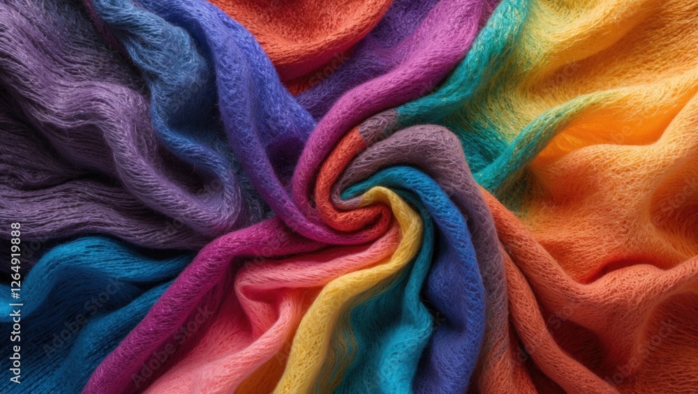 Aufkleber colorful textured fabric swirling in a spiral pattern showcasing a variety of vibrant hues with copy