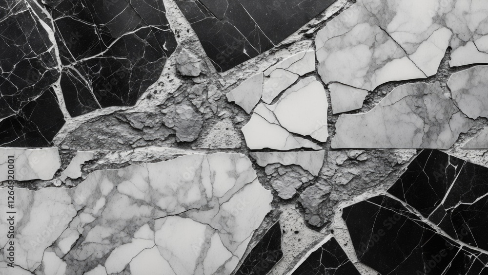 Aufkleber Black and white marble texture with cracks and rough edges suitable for backgrounds or surface design Copy Space