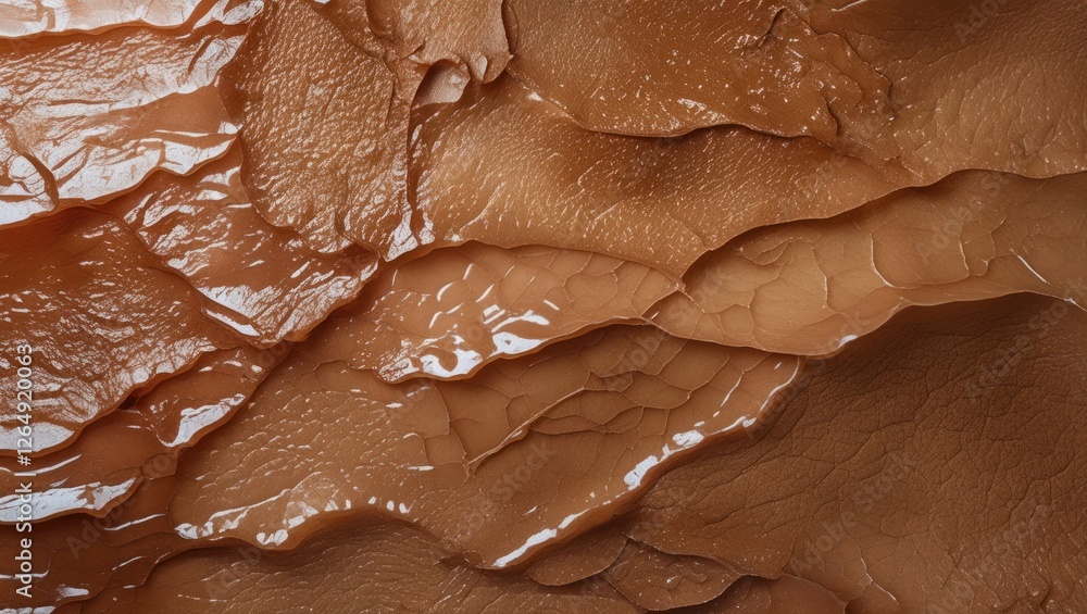 Poster abstract close-up of textured brown layers resembling skin or mineral deposits with glossy highlight