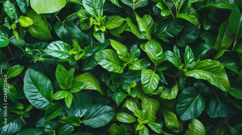 Poster dense arrangement of various green leaves including glossy and textured species ideal for background