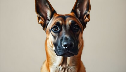 Focused Belgian Malinois with Dark Eyes and Smooth Fawn Coat