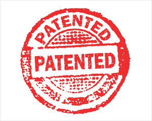 Patented red grunge stamp, sale vintage rubber badge template isolated vector icon.