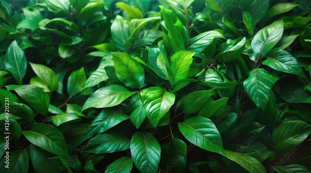 Poster lush green leaves texture background with various shades of green and natural lighting ideal for des