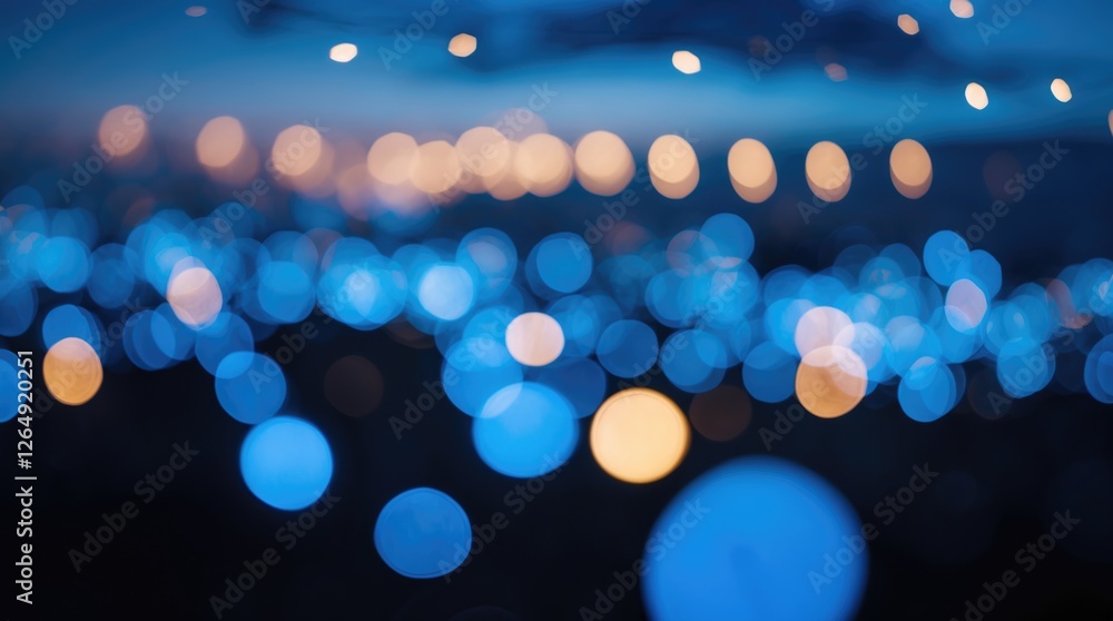 Poster Abstract bokeh background with blue and warm colored lights creating a dreamy atmosphere suitable for various design applications with Copy Space