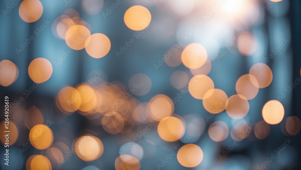 Poster Blurred background with warm bokeh lights in cool tones creating a dreamy ambiance with copy space for text