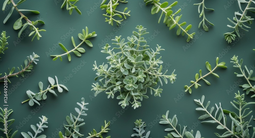 Aufkleber Greenery composition of various succulent plants on solid background with copy space for text
