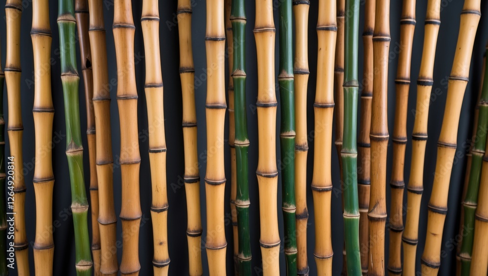 Poster bamboo stalks in a vertical arrangement with varying shades of green and yellow, textured background