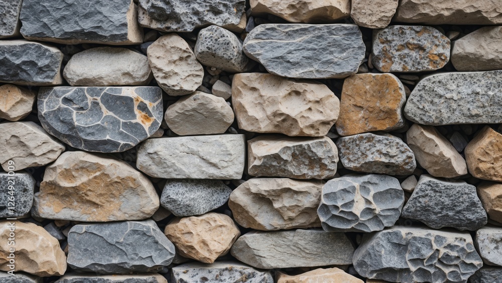 Aufkleber Textured stone wall background with various colors and shapes of stones arranged in a decorative pattern Copy Space