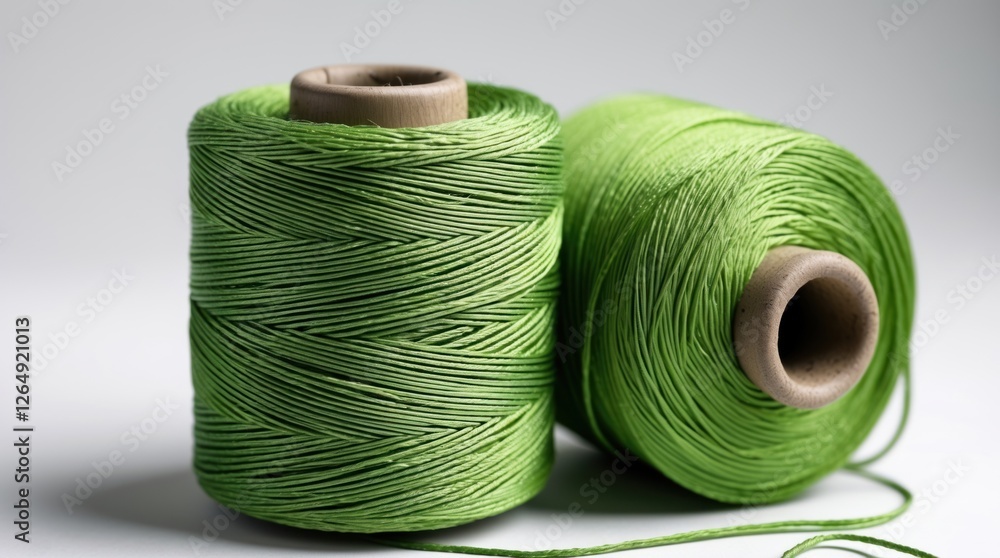 Aufkleber Green thread spools on a light background showing texture and detail with Copy Space for text placement