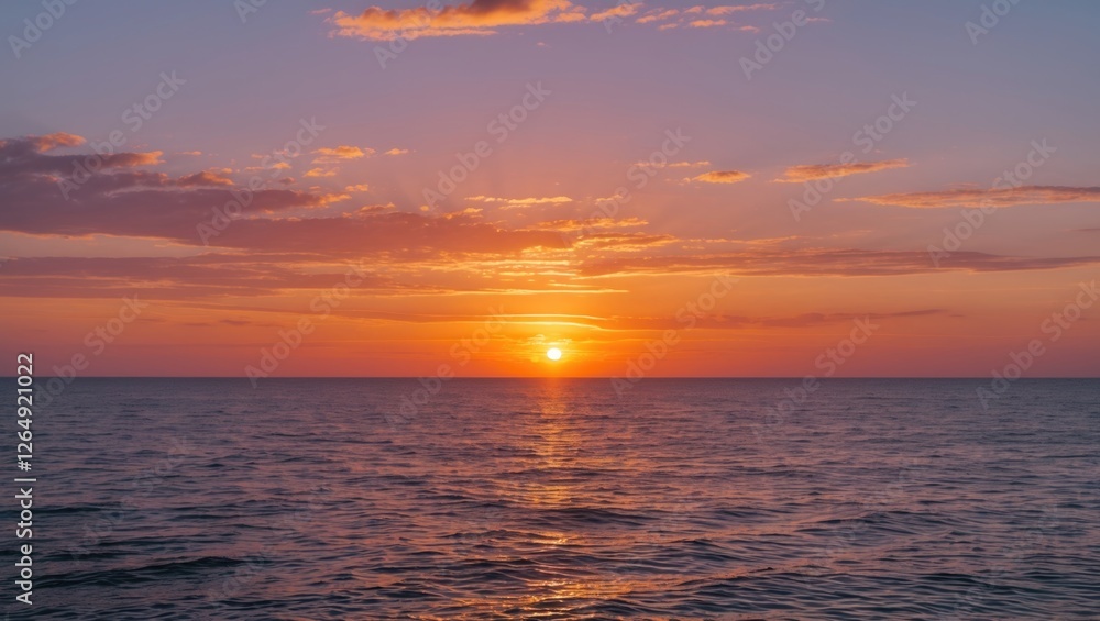 Poster vibrant sunset over calm ocean waters with colorful sky and reflection on the water surface copy spa