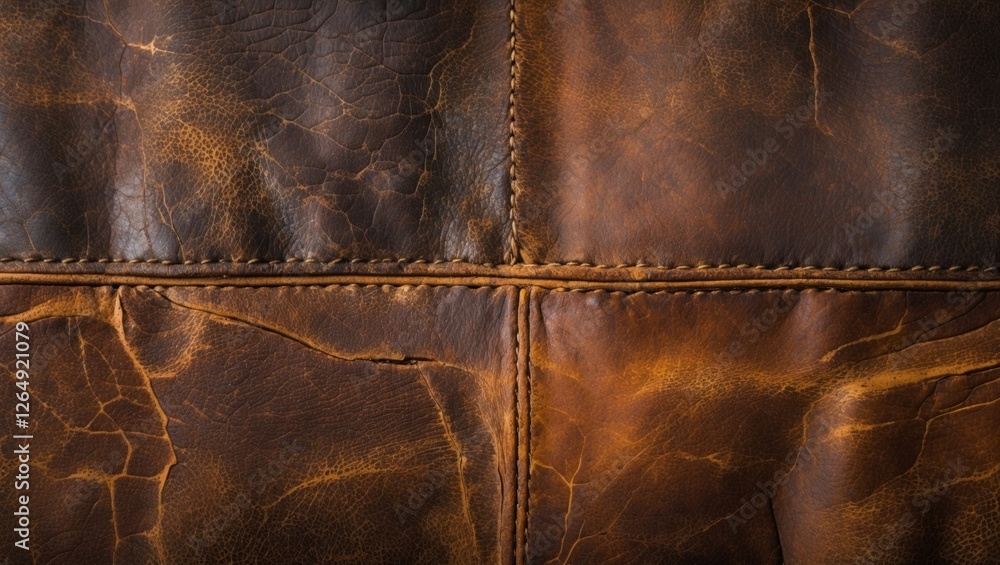 Aufkleber Brown distressed leather texture background with visible cracks and seams suitable for design projects and textile applications