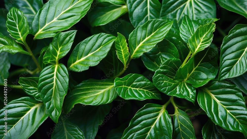 Poster Green tropical leaves background with detailed textures and patterns ideal for nature themes and design projects Copy Space